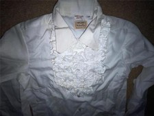 VTG 70S GIRLS YOUTH 14 WHITE RUFFLE BIB MILLER WESTERN COWBOY LONG SLEEVE SHIRT