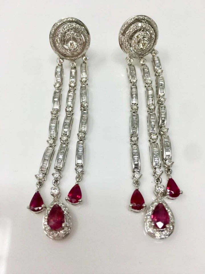 935 Silver With 6.16CT Simulated Sapphire & Pink 3.45CT Ruby Chandelier Earrings - Image 4 of 4
