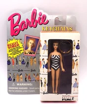 Barbie Keychain Vtg NRFB Blonde Hair Black/White Swimsuit Basic Fun  1995