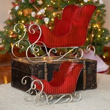 Set of 2 Victorian Style Red Metal Christmas Sleighs