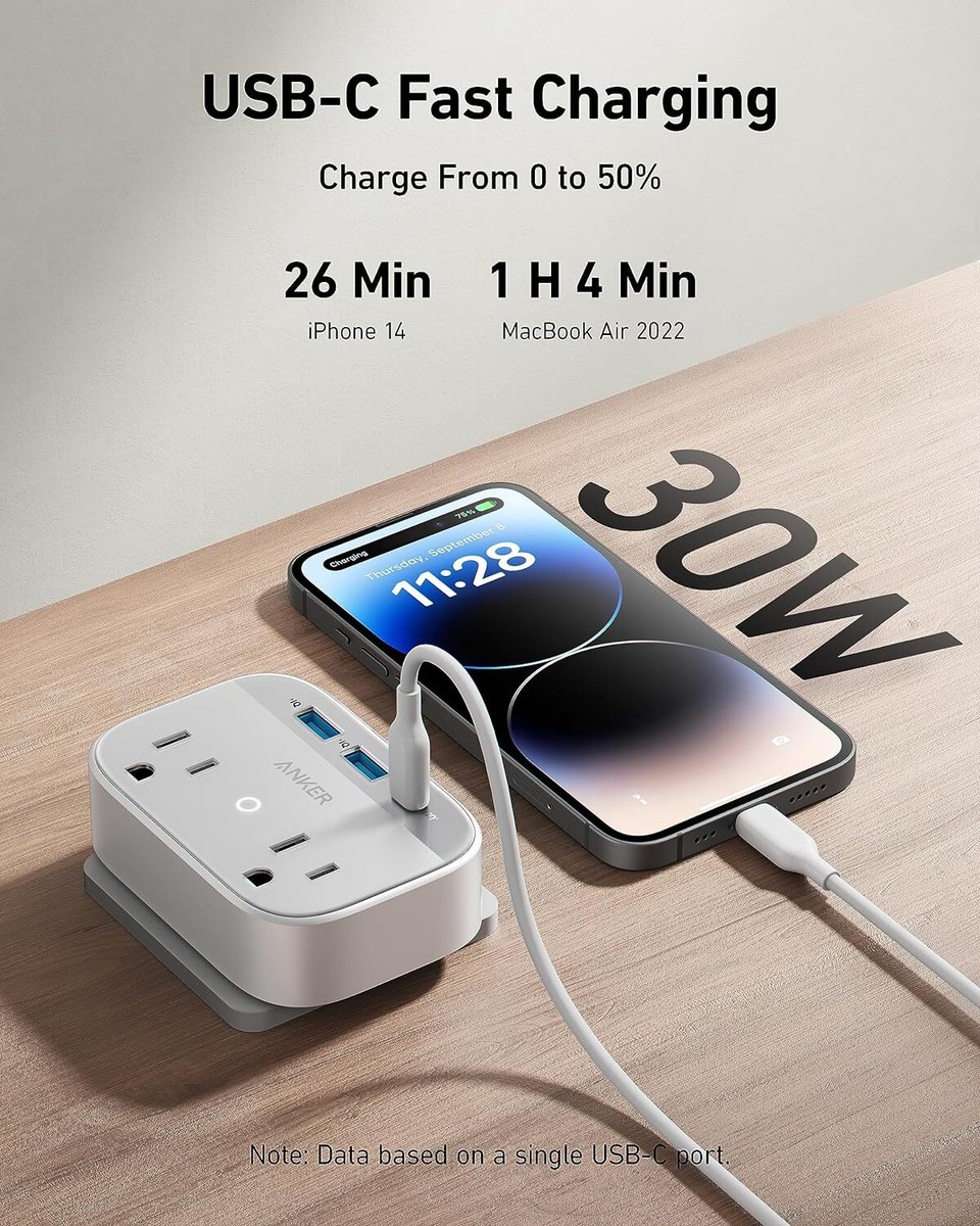 Anker Portable Outlet Extender 2xAC Outlet 30W USB C Port Dual USB - View #7
