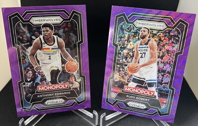 24, Panini Monopoly Prizm - Anthony Edwards, Rudy Gobert - Purple Wave - Wolves