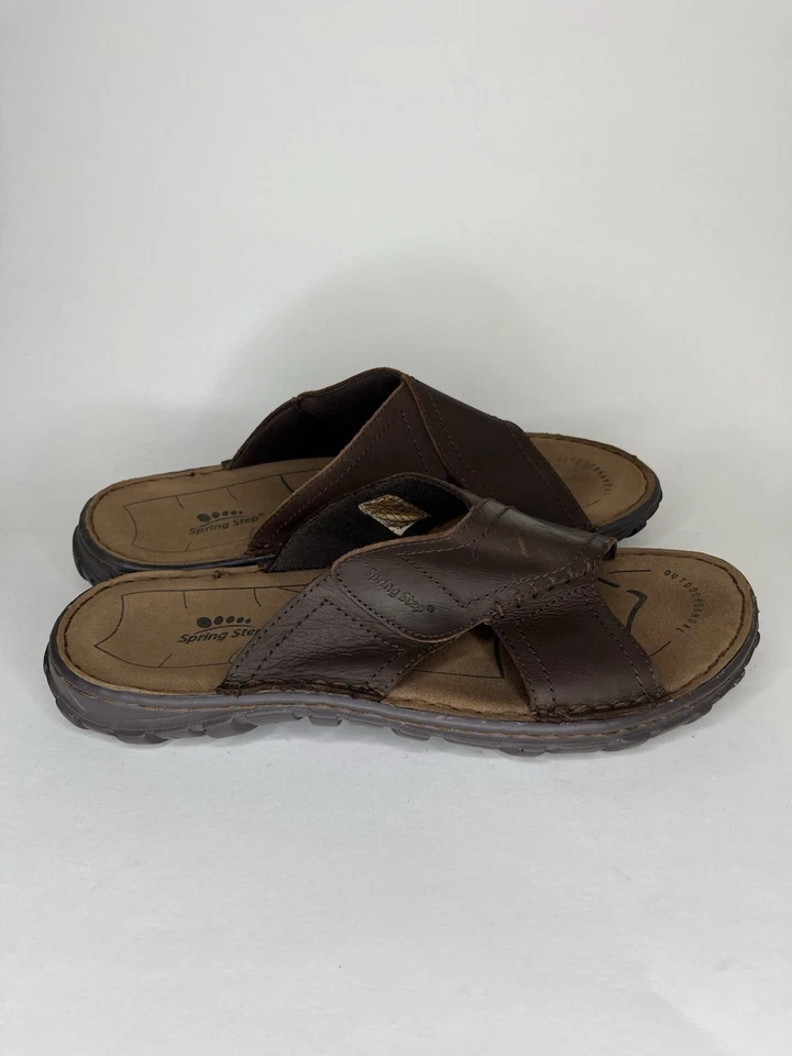 Spring Step Gardener Sandals Cross Strap Slides Brown Leather Men Size 43 US 10 - Image 2 of 4