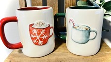 New Rae Dunn 3D Cup Of Cozy &amp; Hot Cocoa Dbl Sided Winter Holiday Mug Bundle