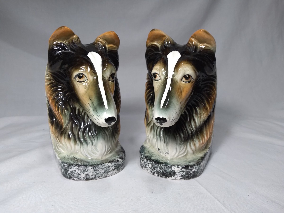 コリー犬 磁器ブックエンド Collie dog bookends Vintage Collie Dog Bookends Ceramic | eBay