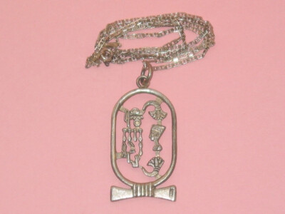 Artisan Hand Crafted Sterling Vintage Egyptian Hieroglyph Necklace - Picture 1 of 2