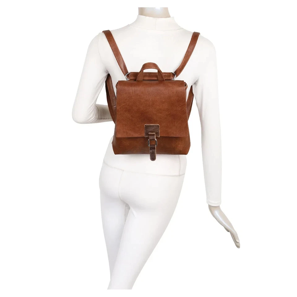 Women Girls Vegan Leather trim Small Backpack School College Travel Shoulder Bag - Image 2 of 4