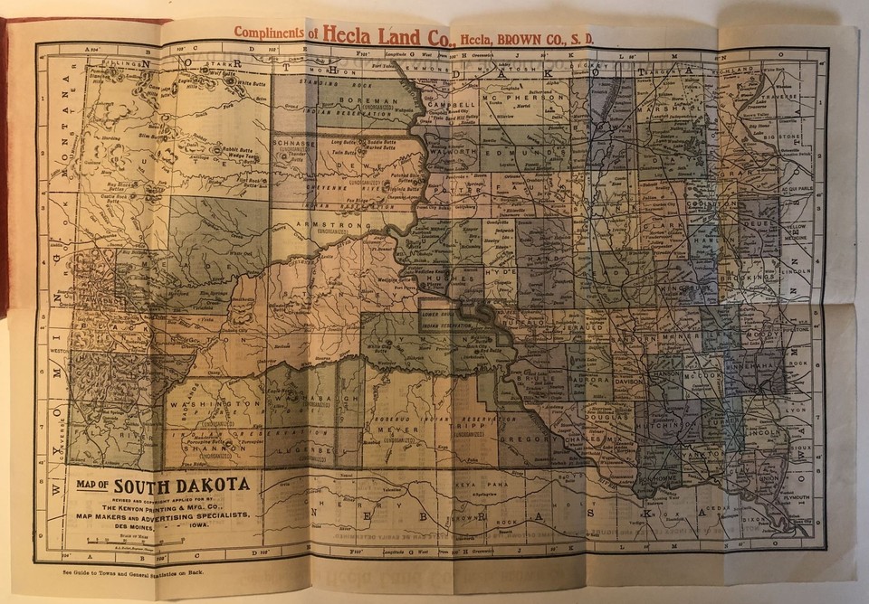 Pocket Map Map of South Dakota Compliments of Hecla Land Co / 1902 eBay