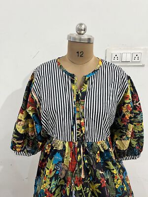 Baumwolle Schwarz Frida Kahlo Bedruckt Maxi Abendkleid, Tief Hals Kleid Damen US