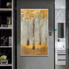 Golden Tree Handmade Oil Painting Abstract Landscape Wall Art Hand Painted