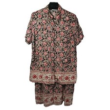 VTG Elisabeth Liz Claiborne Skirt Set 2pc Womens 1X S/S Button Shirt Paisley Boh