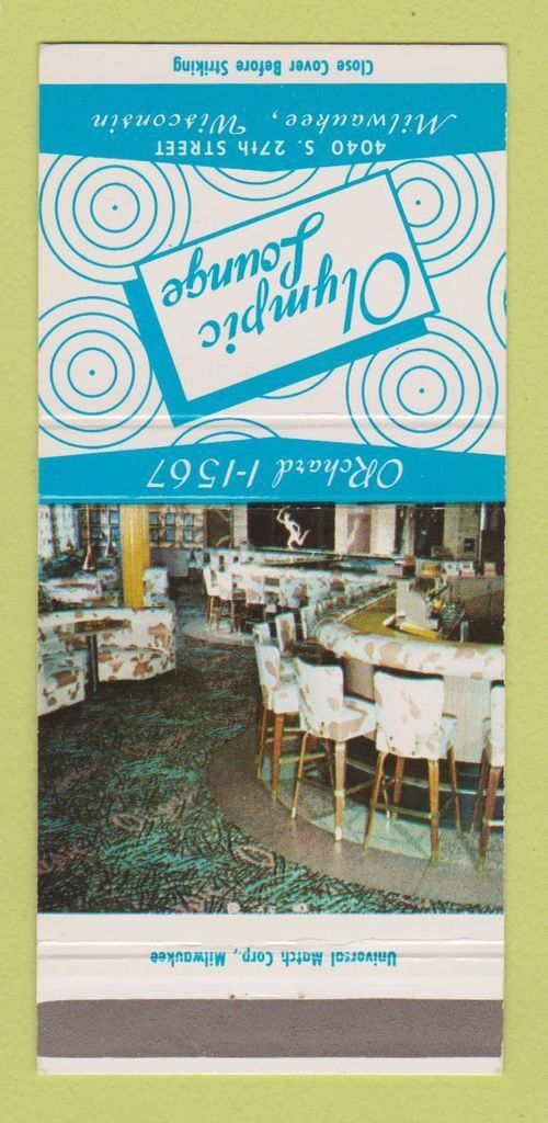 Vintage Olympic Lounge Milwaukee Matchbook Cover - 30 Strike Match