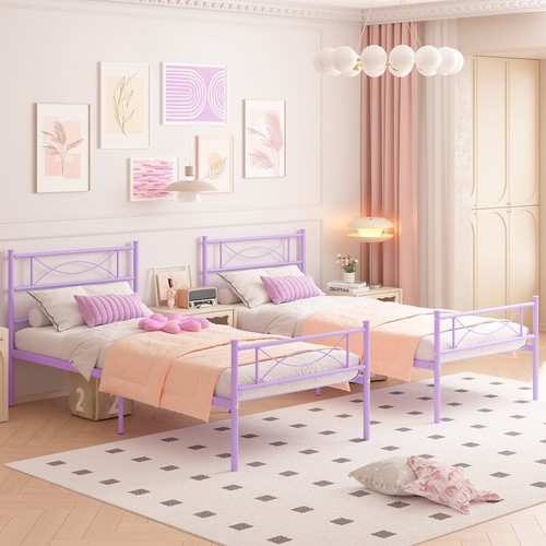 Metal Twin Bed Frame Girls Heavy Duty Storage Bowknot Headboard Easy Assemble US - Picture 9 of 11