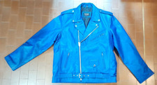 GIUBBOTTO CHIODO IN PELLE ,BLU ELETTRICO,TAGLIA 48,NUOVO