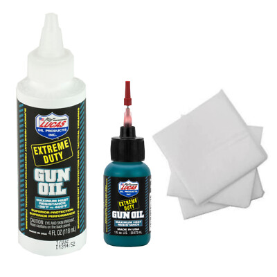 Lucas Gun Oil Extreme Duty Pack Needle Applicator and 4oz Refill Bottle, Patches