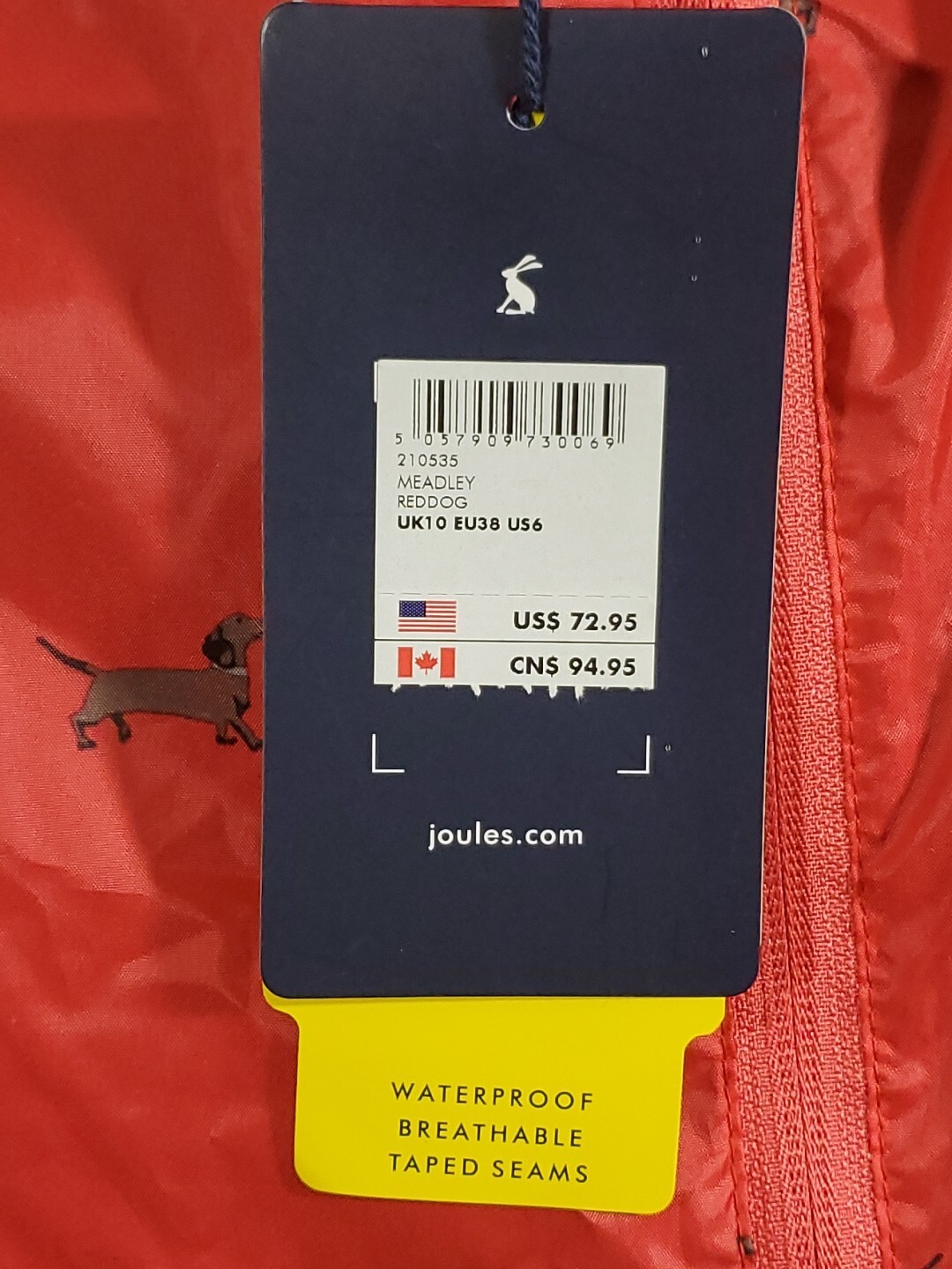 Joules Right As Rain Collection Small Daschund Red Hood Zips Pockets Windbreaker image 9