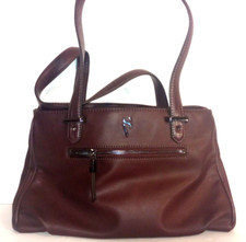 Simply Vera Wang Bevan Double Entry Leather Purse Handbag Satchel Dark Burgundy