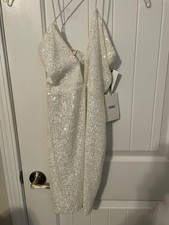 Nookie Sequin Bodycon Dress White Medium Sleeveless Strappy Knee Length NOND2225