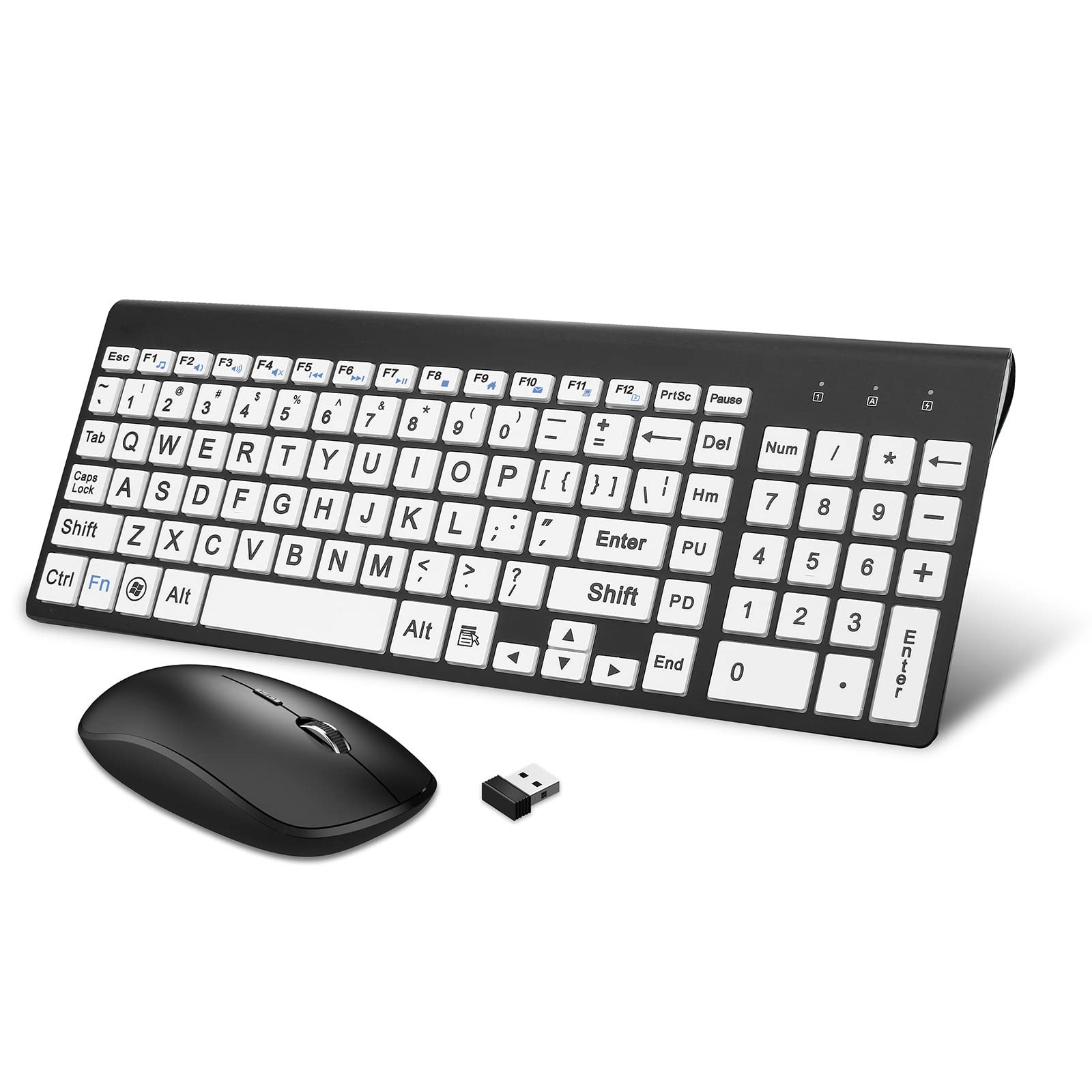Wireless Large Print Keyboard Mouse Set USB Receiver Quiet S