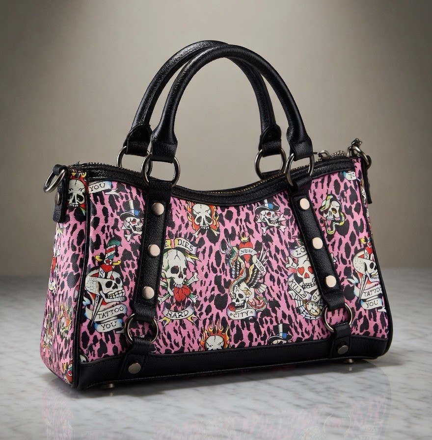 【新品】エドハーディー トートバッグ レオパード スカル Y2K Ed Hardy Pink Leopard Print Tattoo Skull Crossbody/Shoulder Bag