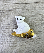 Danecraft Vintage White Enamel Polar Bear Pin/Brooch Signed w/Rhinestones