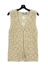 VTG CRAZY HORSE Ivory CROCHET 1-Button BOHO HIPPIE COTTAGECORE Sleeveless Vest S