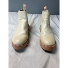 Wonder Nation Girls Cream Chelsea Boots Side Zip Lug Sole Preppy Size 4