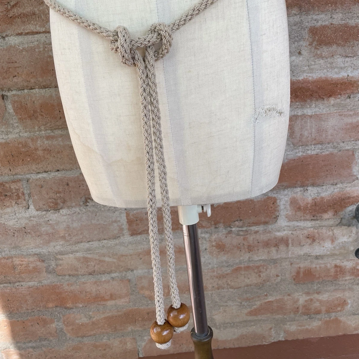 Boho Multi Strand Wood Bead Gemstone Tie Belt Tan‎ Natural Tassel Resort 47-49 Beaded Boho Belt: Black String Tassel, Wooden Beads, Stone  main image 3