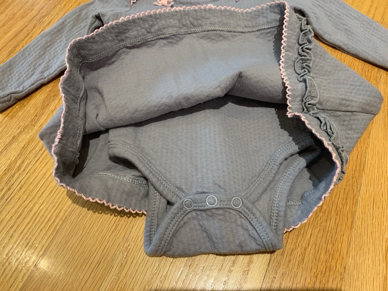 WENDY BELLISSIMO BABY GIRLS Gray Pink Floral Long Sleeve DRESS Bodysuit SZ 6M