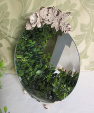 Vintage Barbola Mirror Round Metal Cream Flowers Shabby French Tabletop Dresser