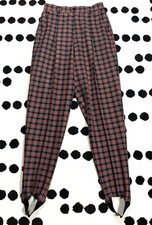 Vintage 80s Stirrup Pants 26in High Waisted Red Black Plaid Tartan Plaid Trouser