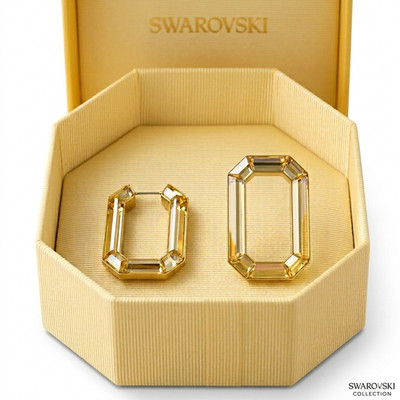 SWAROVSKI Lucent Hoop Earrings Yellow Vibrant Crystal Octagon 5633954 NEW in Box