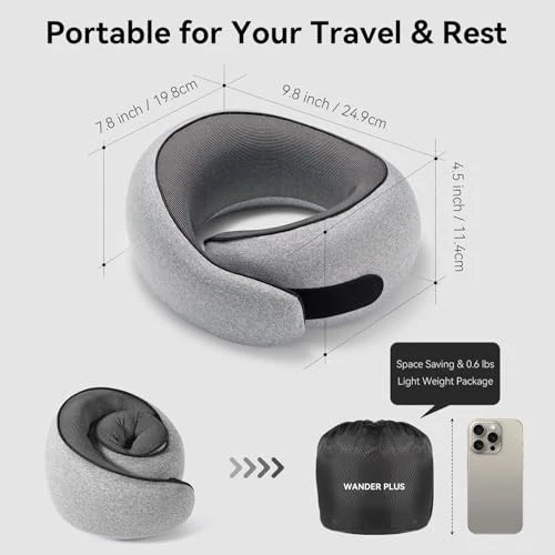 Travel Pillow, 100% Pure Memory Foam Travel Neck Pillow Airplane Neck Support