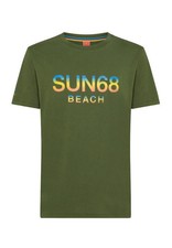 Sun68 T-Shirt Beach Big Logo Short Sleeve With Chest Print Man Cotton Dark Green