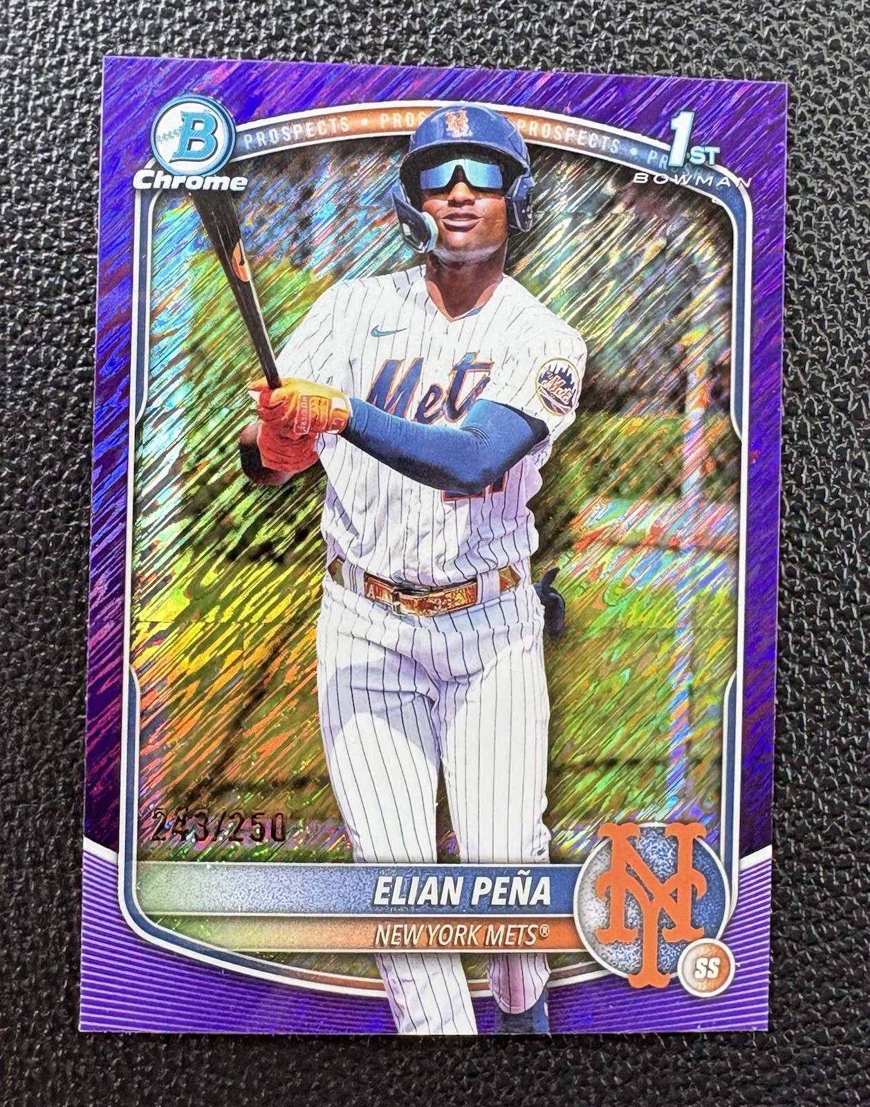 2025 BOWMAN CHROME ELIAN PENA PURPLE SHIMMER REFRACTOR 1st RC #/250 CENTERED!