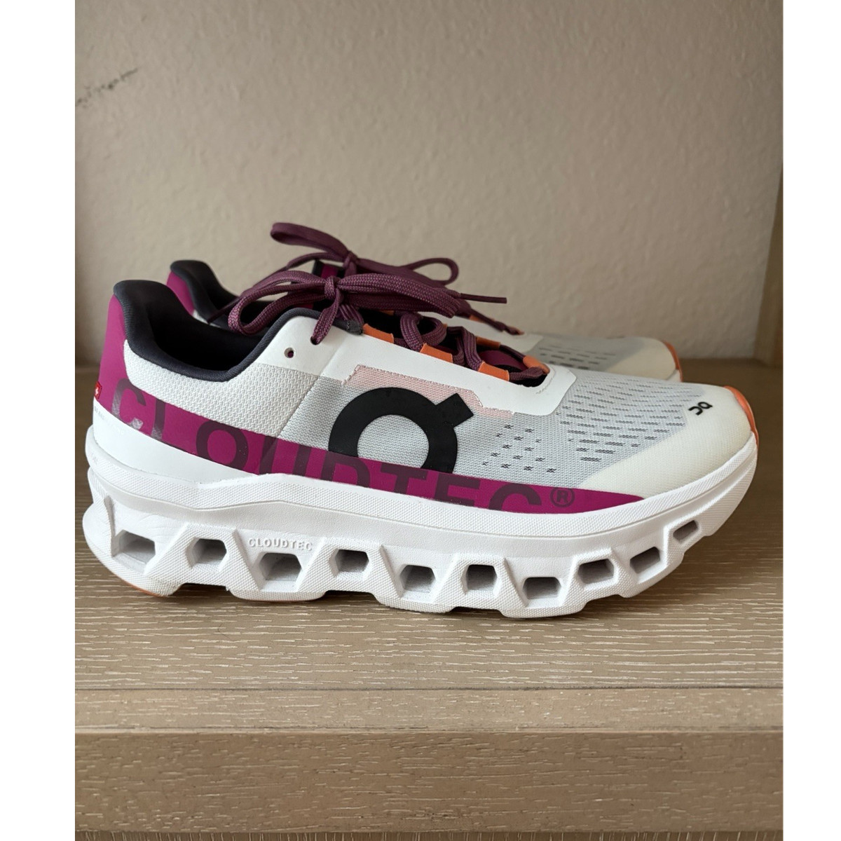 On Cloudmonster Sneaker Mesh White Purple Orange Undyed White
