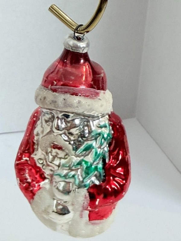 Vintage Christmas Mercury Glass Mica Blown Glass Santa Claus Ornament