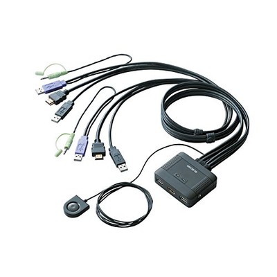 Elecom 2 Port PC Switch KVM für HDMI mit Kabeln.NEU