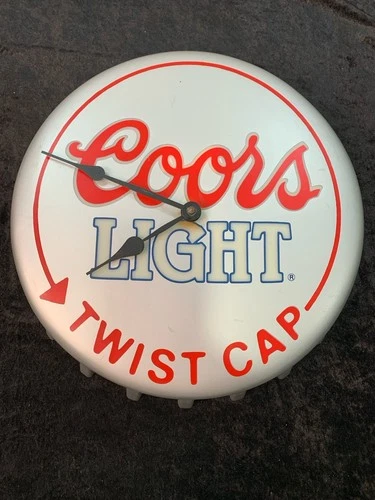Vtg Coors Light Beer Bottle Cap Clock Sign Man Cave Garage Bar 13" Dia TESTED