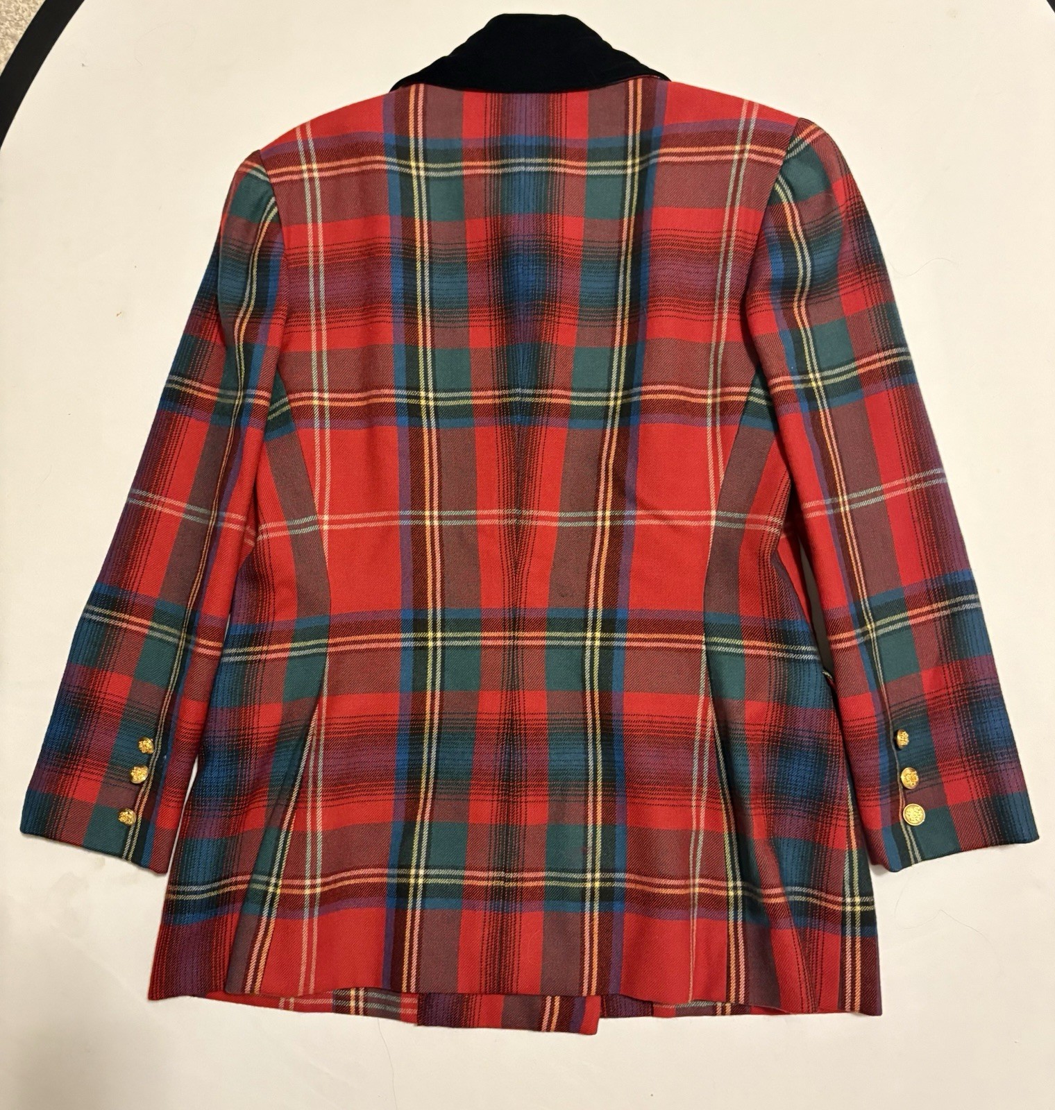 Vintage Ralph Lauren Wool Tartan Plaid Blazer 90s Runway Red Gold Button Jacket image 9