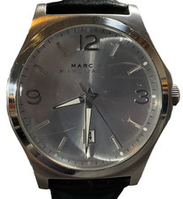 MARC JACOBS MBM5040 MEN 44mm WATCH Silver Dial Date Black Leather NEW BATTERY