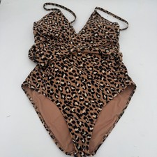 Aerie Leopard Wrap One Piece Full Coverage Swimsuit Size Small