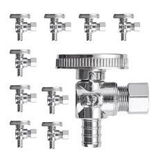 10 Pack Premium LF Brass 1/2 Inch Pex x 3/8 Inch OD Compression Quarter Turn ...