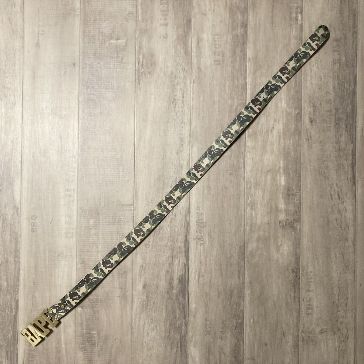 BAPE Gold Buckle Leather Belt ABC Camo Green NIGO A Bathing Ape