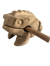 Hand Carved Wooden Frog Guiro Percussion Instrument Croaking Rasp w/ Stick