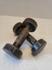2 VINTAGE YORK 2 LB  ROUND HEAD DUMBELLS PAIR 4 LB TOTAL WEIGHT