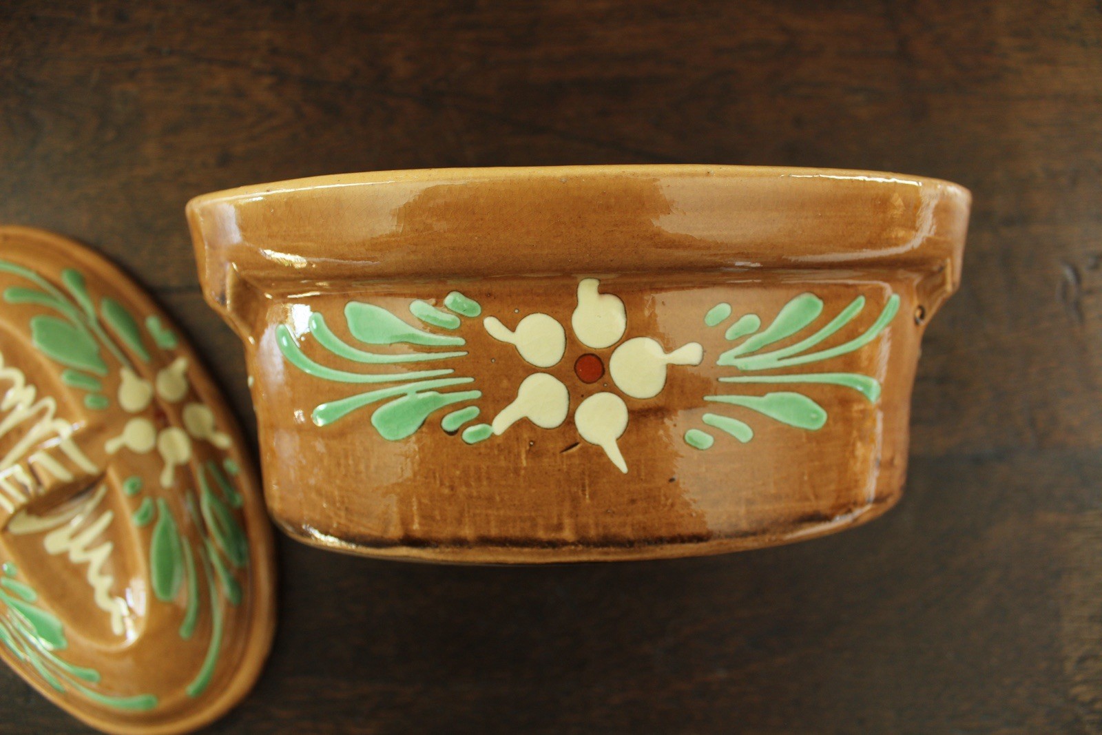 2 FRENCH VINTAGE SOUFFLENHEIM POTTERY TERRINE ~ALSACE  OVAL CASSEROLE  DISH LID