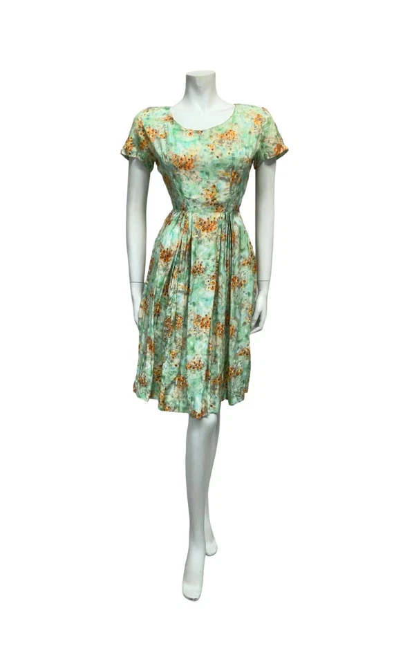 VESTIDO SWING ROCKABILLY FLORAL PLISADO VERDE AZUL NARANJA AÑOS 50 60 DE COLECCIÓN 10 8 S Foto 2 de 4