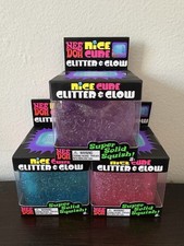 BRAND NEW SET OF 3 NeeDoh Nice Cube Glitter Glow Squishy Blue Pink Purple