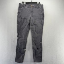 Carhartt Double Knee Pants Women's 8 Gray Carpenter Double Knee Paint Splatter
